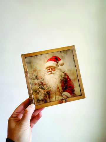 Vintage Santa Claus, Santa Print, Christmas Prints, Christmas Wood Sign, Small Framed Christmas Sign, Framed Wood Sign, Tiered Tray Decor